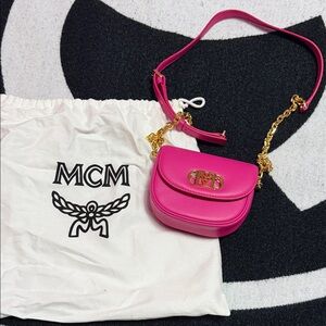 MCM Vibrant Pink Mini Bag with Gold Accents almost new comes with everything